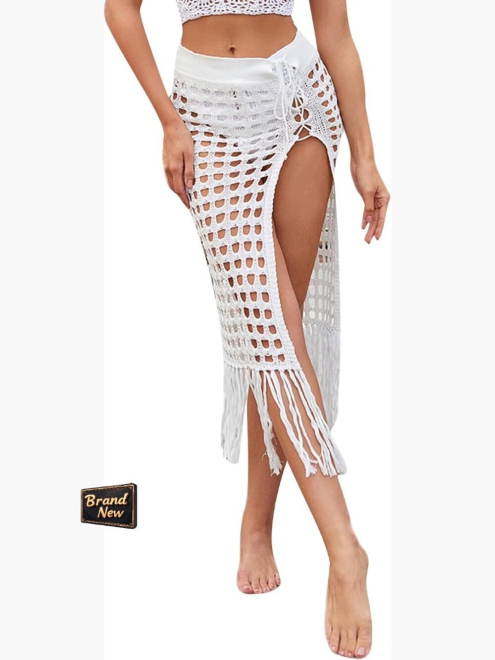 Hollow Out Mesh Tassel Maxi Skirt Beach Cover Up Sheer Sarong Swimwear Wrap